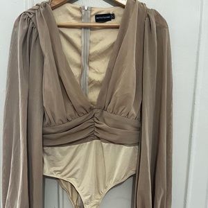 Nude Mesh Ruched waistband bodysuit